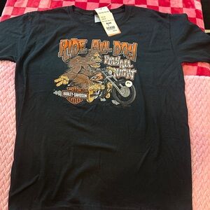 Harley-Davidson Black Tee with big foot and Motorcycle Graphic